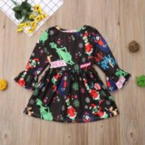 New Girl's Christmas Grinch You're A Mean One Dress - Picture 3 of 4